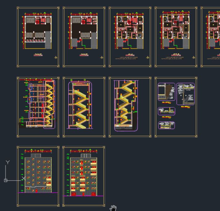 فایل اتوکد DWG فاز 2 معماری ساختمان 6 طبقه بتنی با کلیه جزئیات و دیتیل ها / ویژه بازار کار